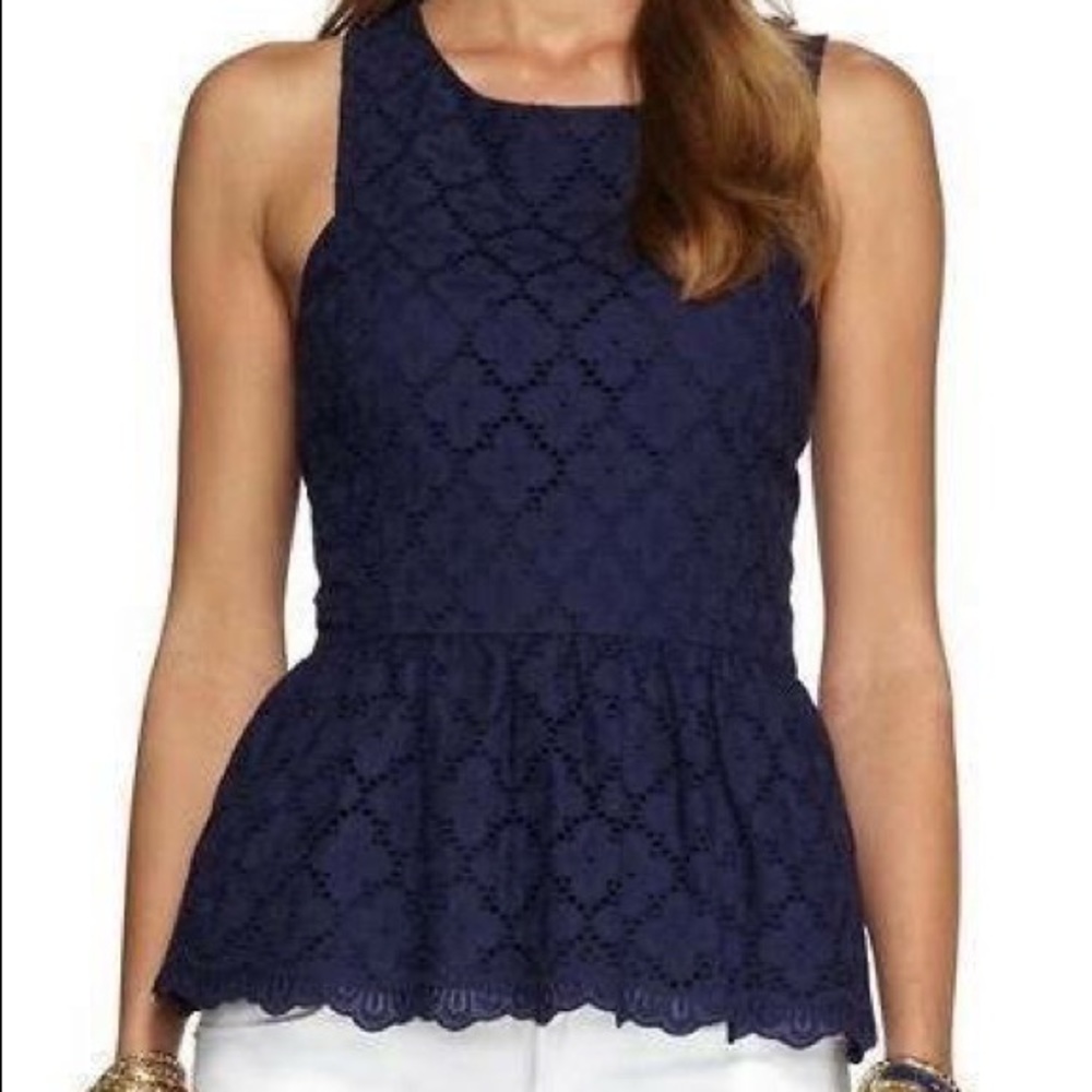 NWOT Lilly Pulitzer Ashton Ruffled Top in Navy size 6